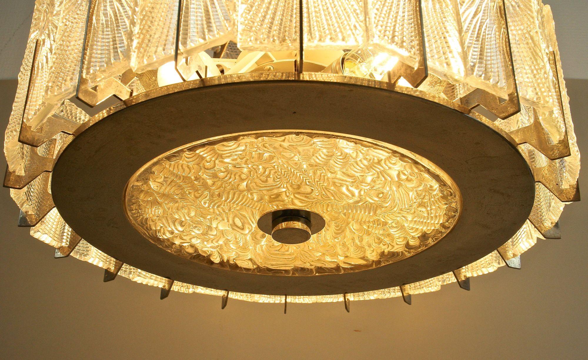 Lustre à trois niveaux en verre The Moderns par Rupert Nikoll, Autriche années 1950 en vente 4