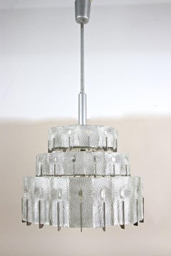 Mid Century Modern Three-Tier Glass Chandelier by Rupert Nikoll, Austria 1950s
