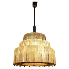 Mid Century Modern Three-Tier Glass Chandelier by Rupert Nikoll, Austria 1950s