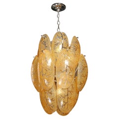 Used Mid-Century Modern Three-Tier Leaf Form Chandelier in Crushed Gold Murano Glass