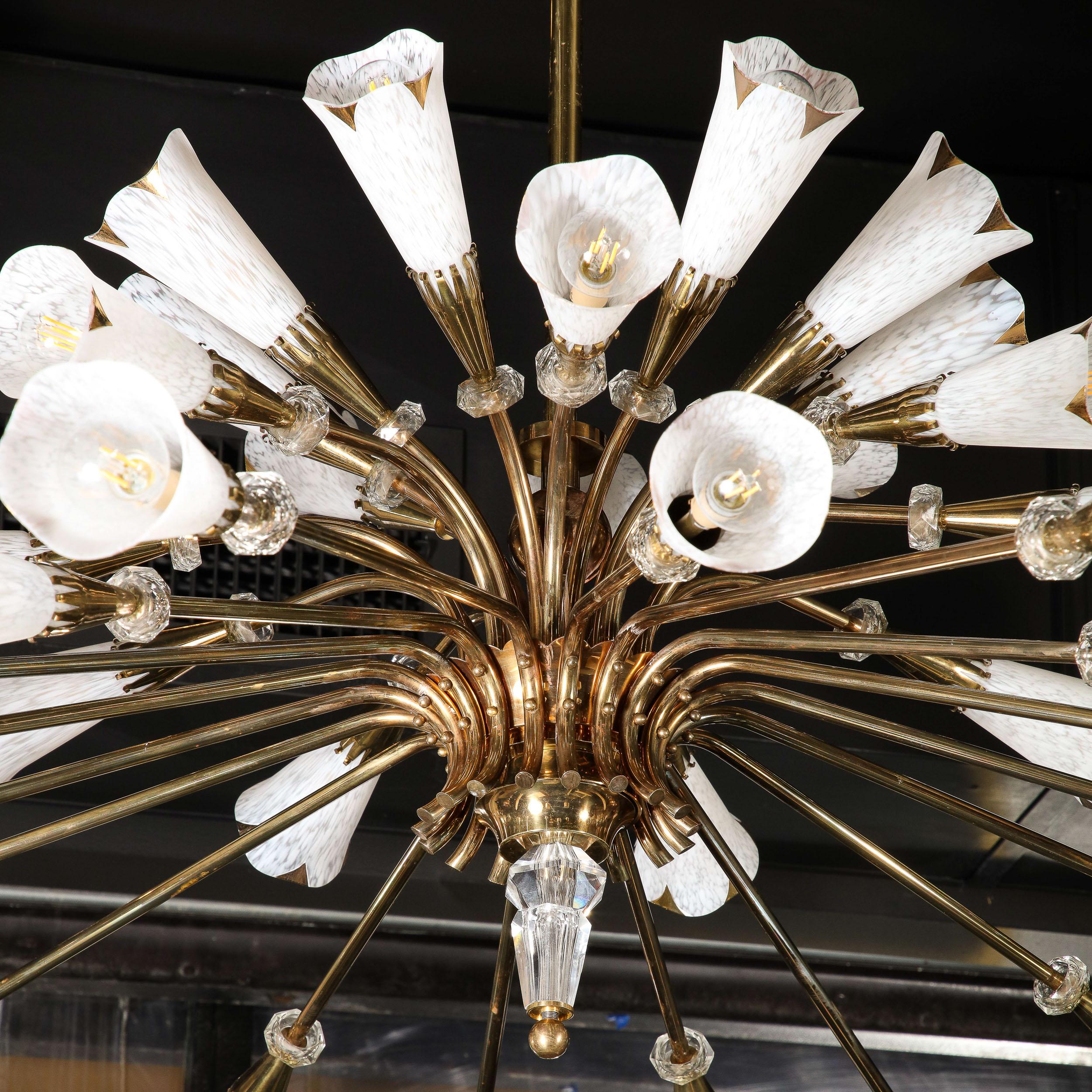 Mid-Century Modern Three-Tier Stylized Sheathed Lily Chandelier in Brass  7