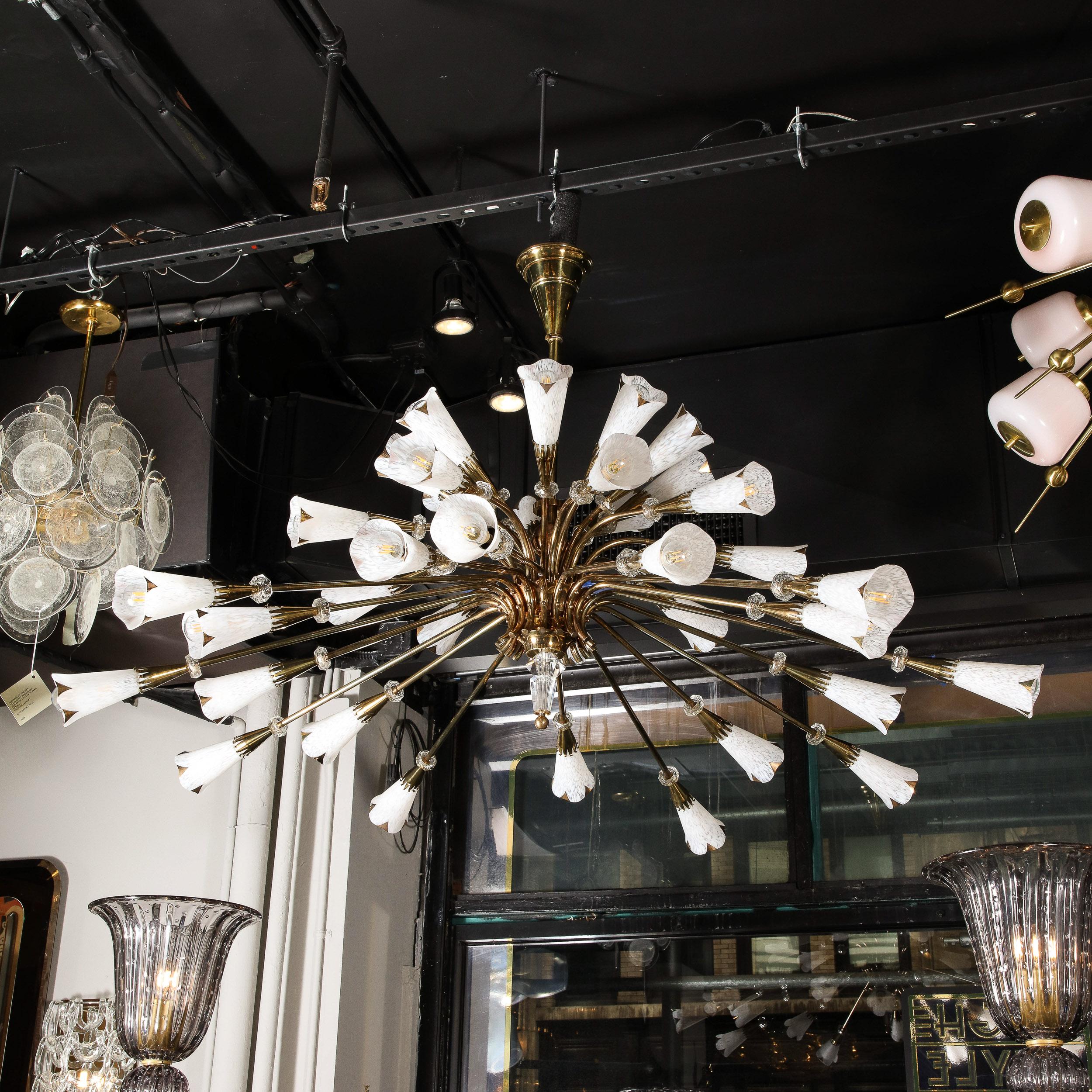 Mid-Century Modern Three-Tier Stylized Sheathed Lily Chandelier in Brass  8