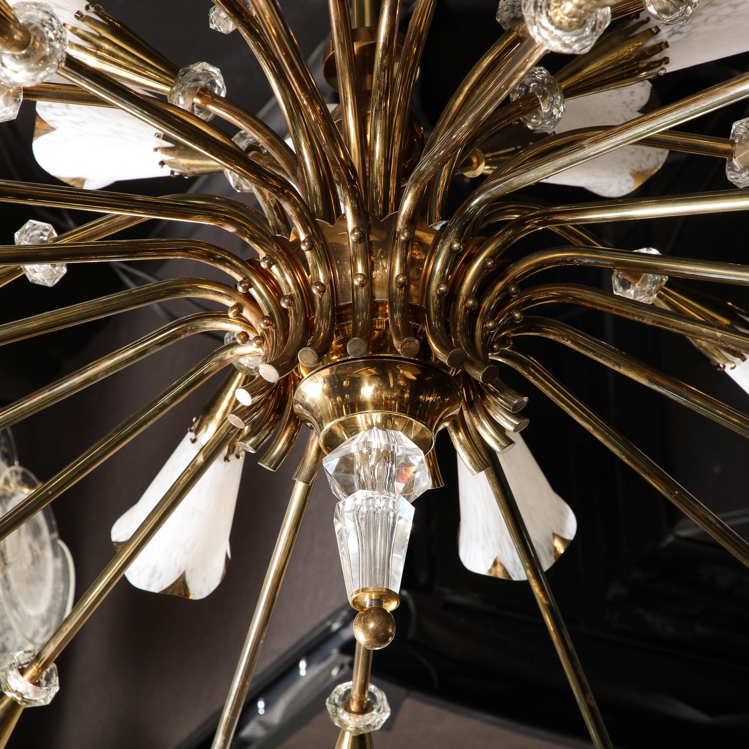 Mid-Century Modern Three-Tier Stylized Sheathed Lily Chandelier in Brass  11