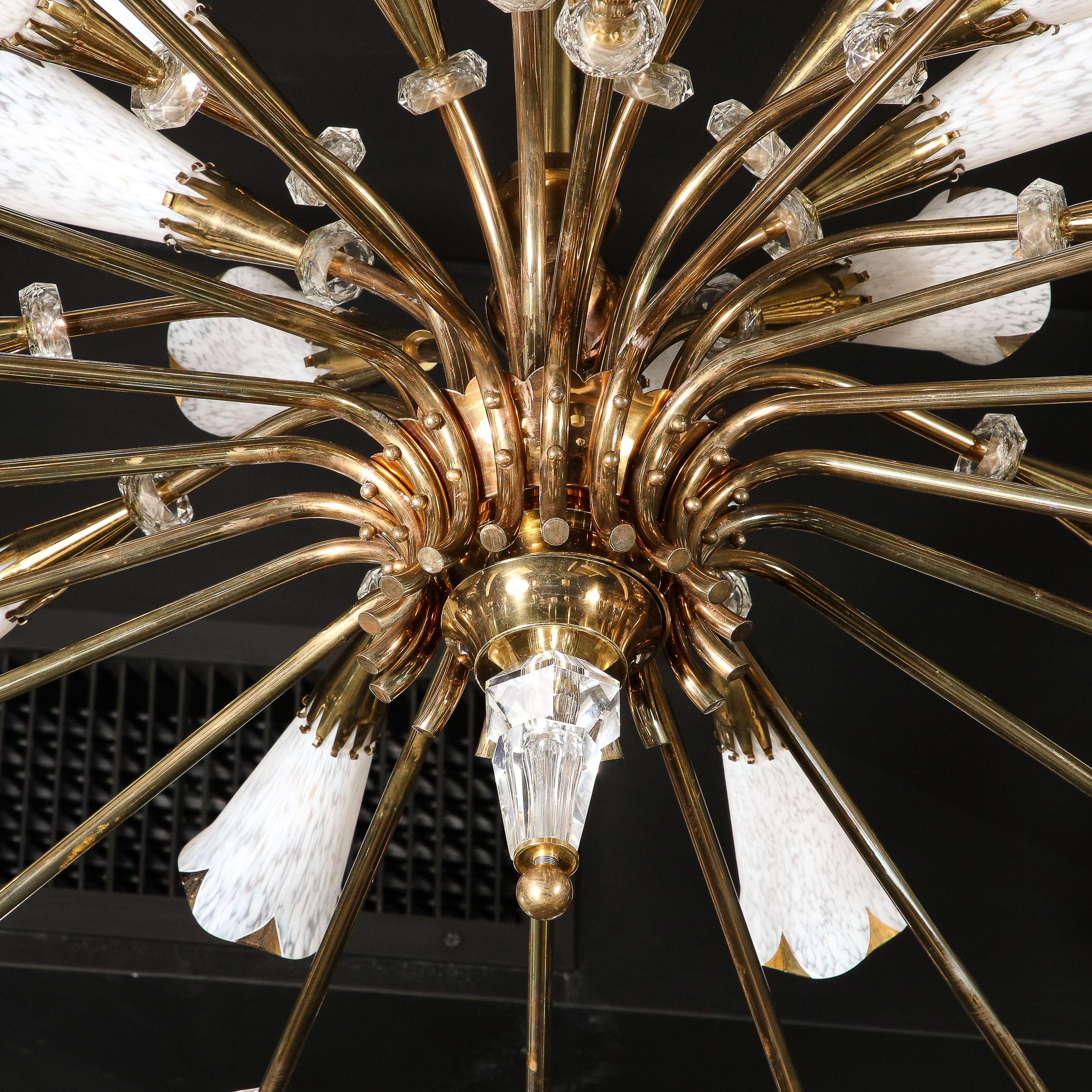 Mid-Century Modern Three-Tier Stylized Sheathed Lily Chandelier in Brass  14
