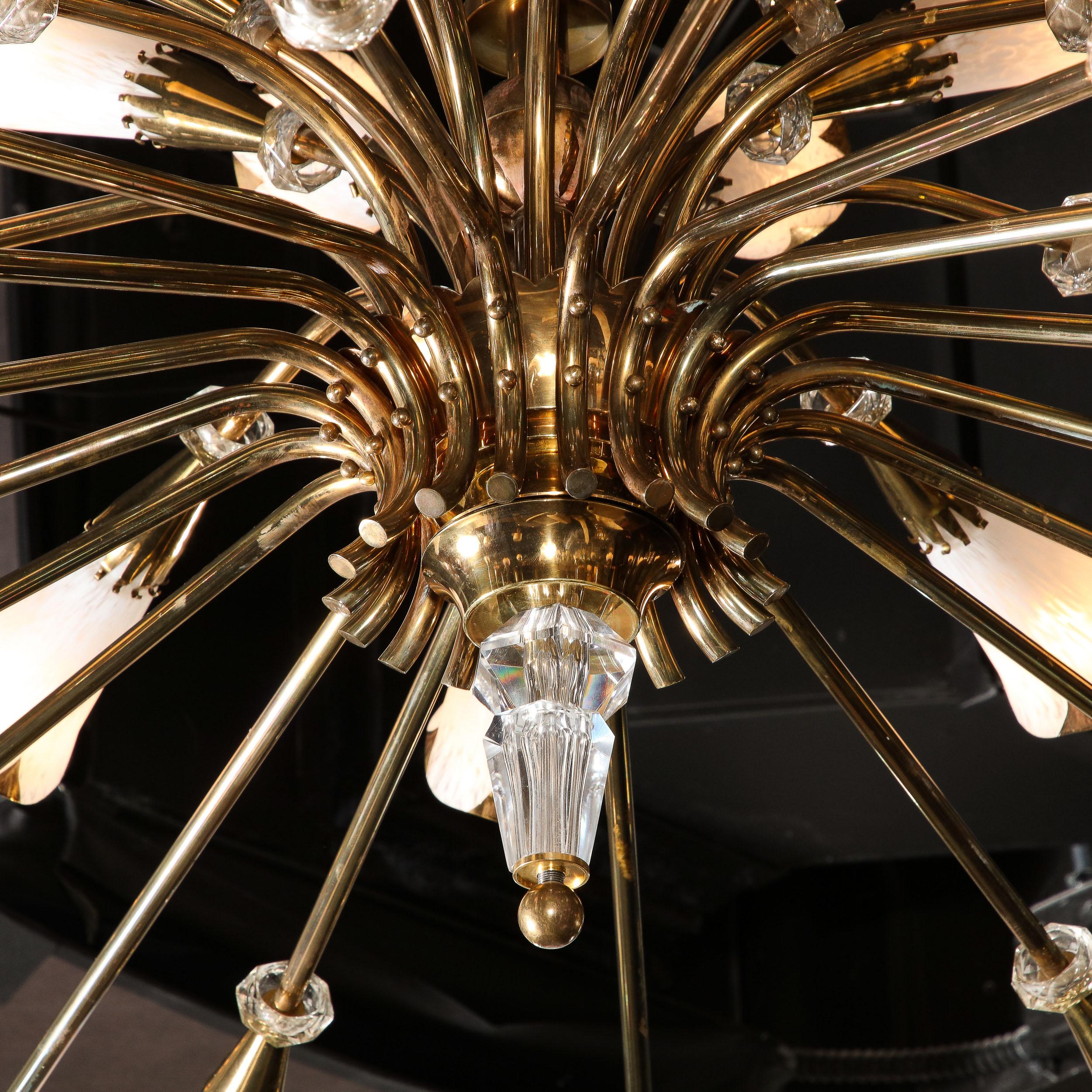 Mid-20th Century Mid-Century Modern Three-Tier Stylized Sheathed Lily Chandelier in Brass 