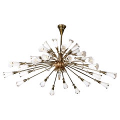 Vintage Mid-Century Modern Three-Tier Stylized Sheathed Lily Chandelier in Brass 