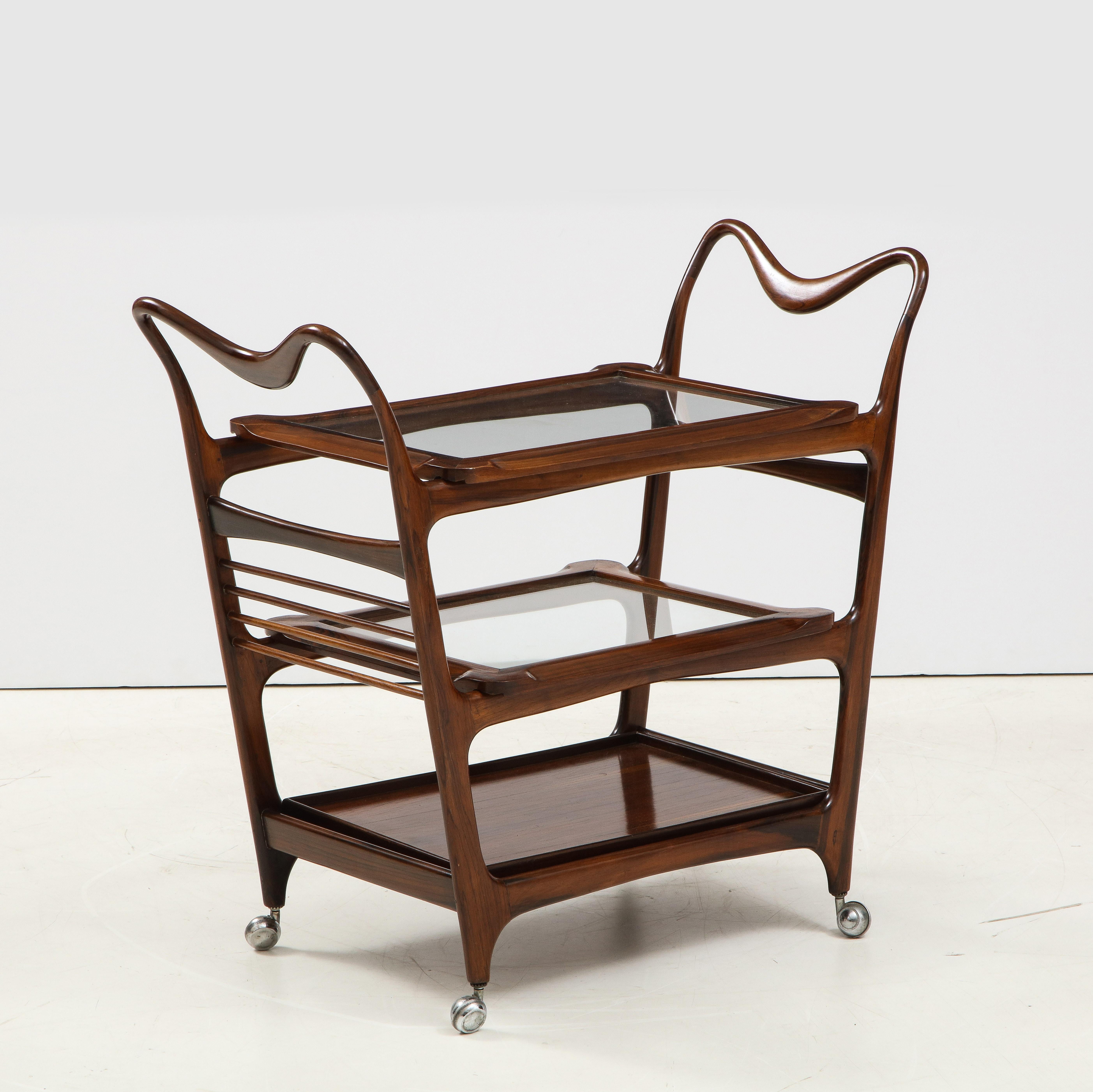 Hardwood Mid-Century Modern Three-Tier Tea Cart by Teperman Manufacture, Brazil, 1950s