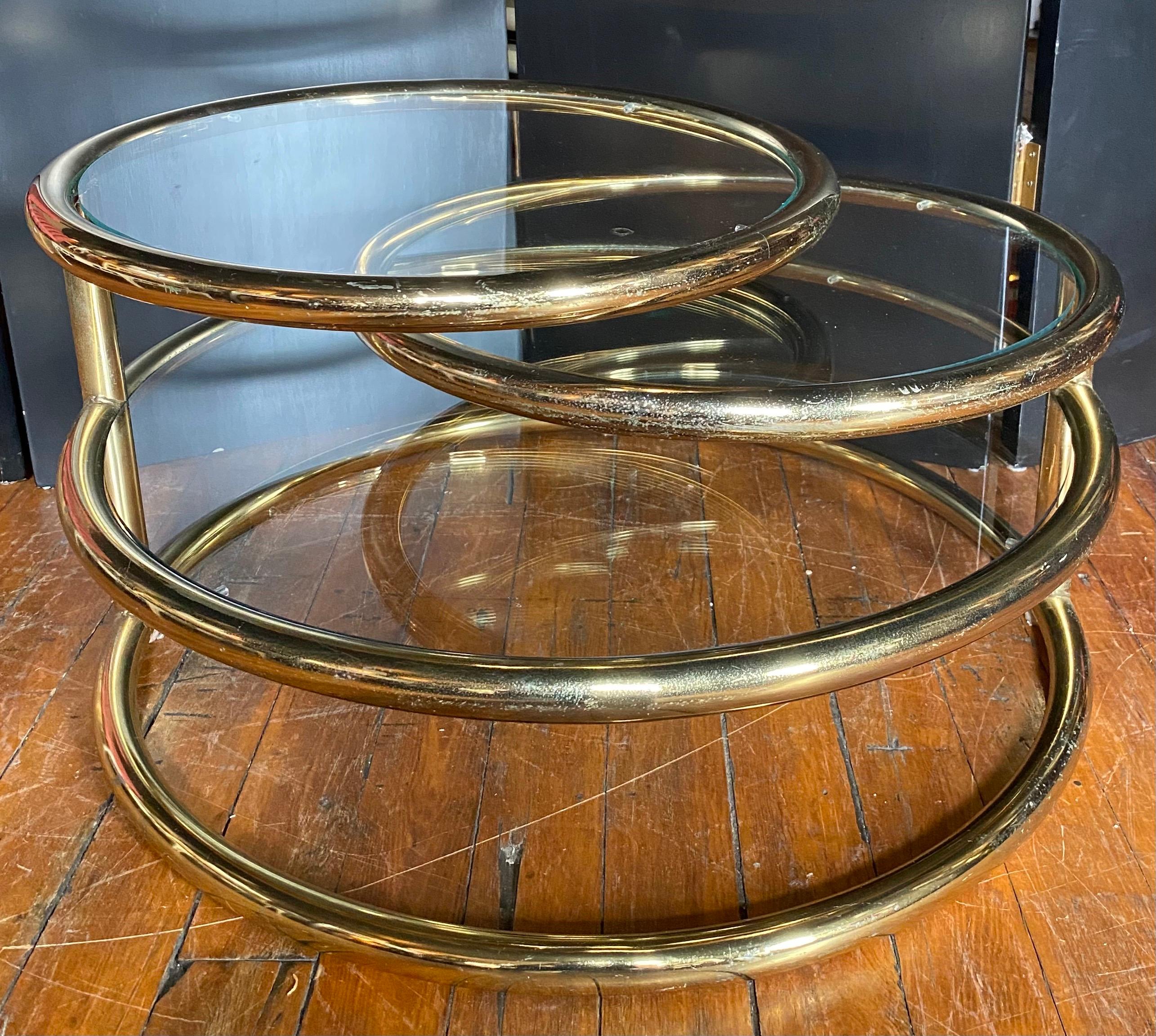 Late 20th Century Mid Century Modern Milo Baughman Pace Style Tiered Swivel Coffee Table, 1970's