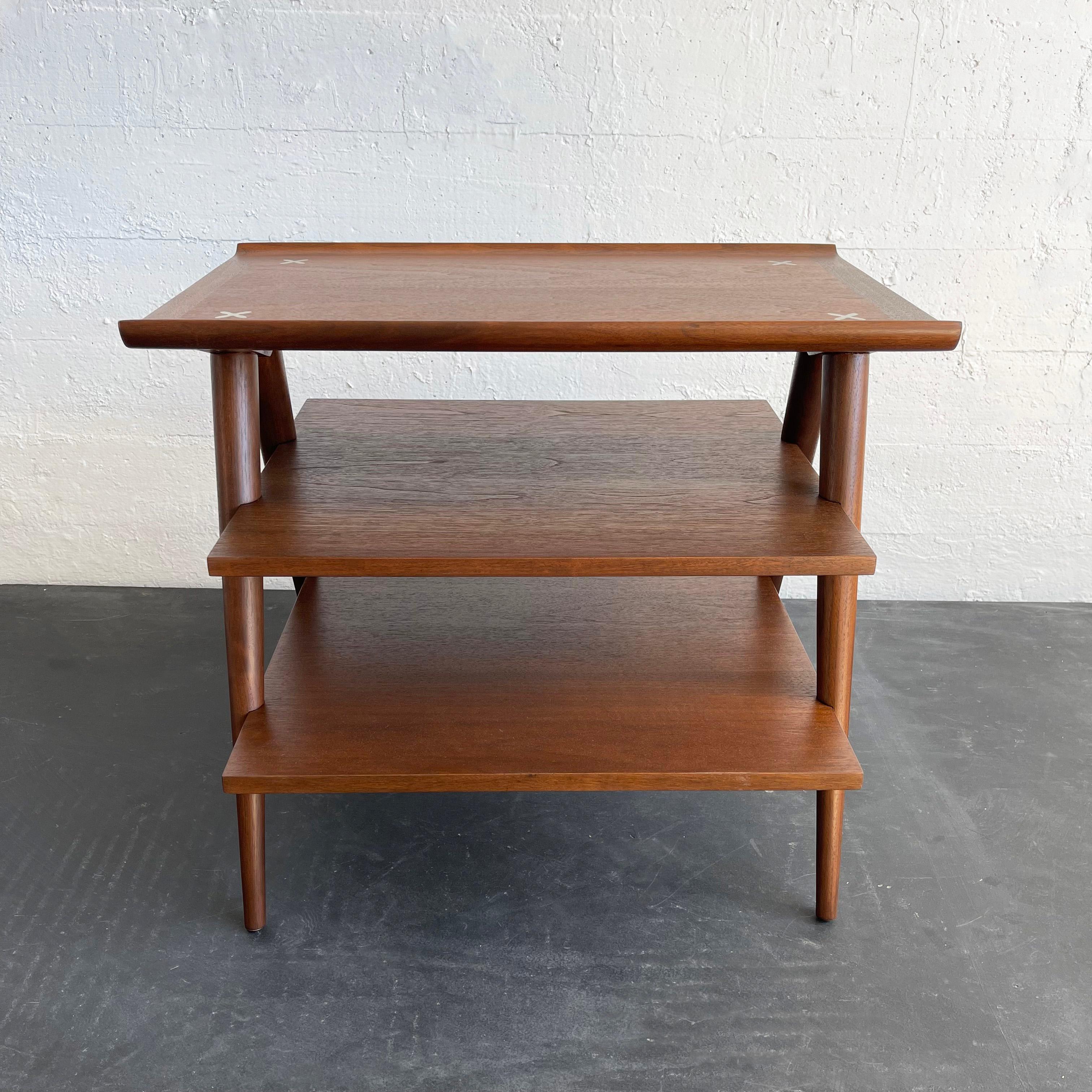Inlay Mid Century Modern Tiered Side Table By Merton Gershun, American Of Martinsville For Sale