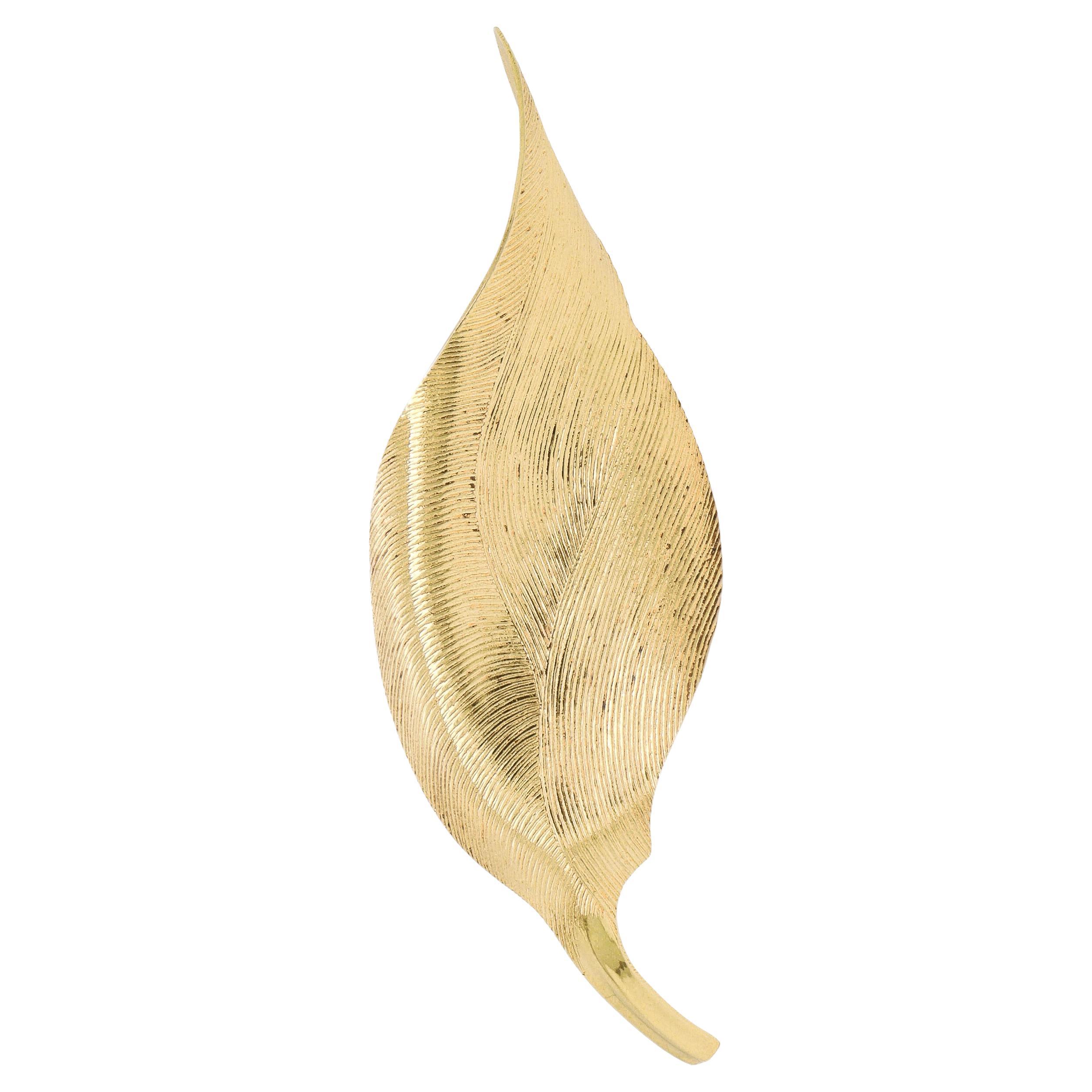 Mid-Century Modern Tiffany & Co. 14K Gold Figural Leaf Brooch
