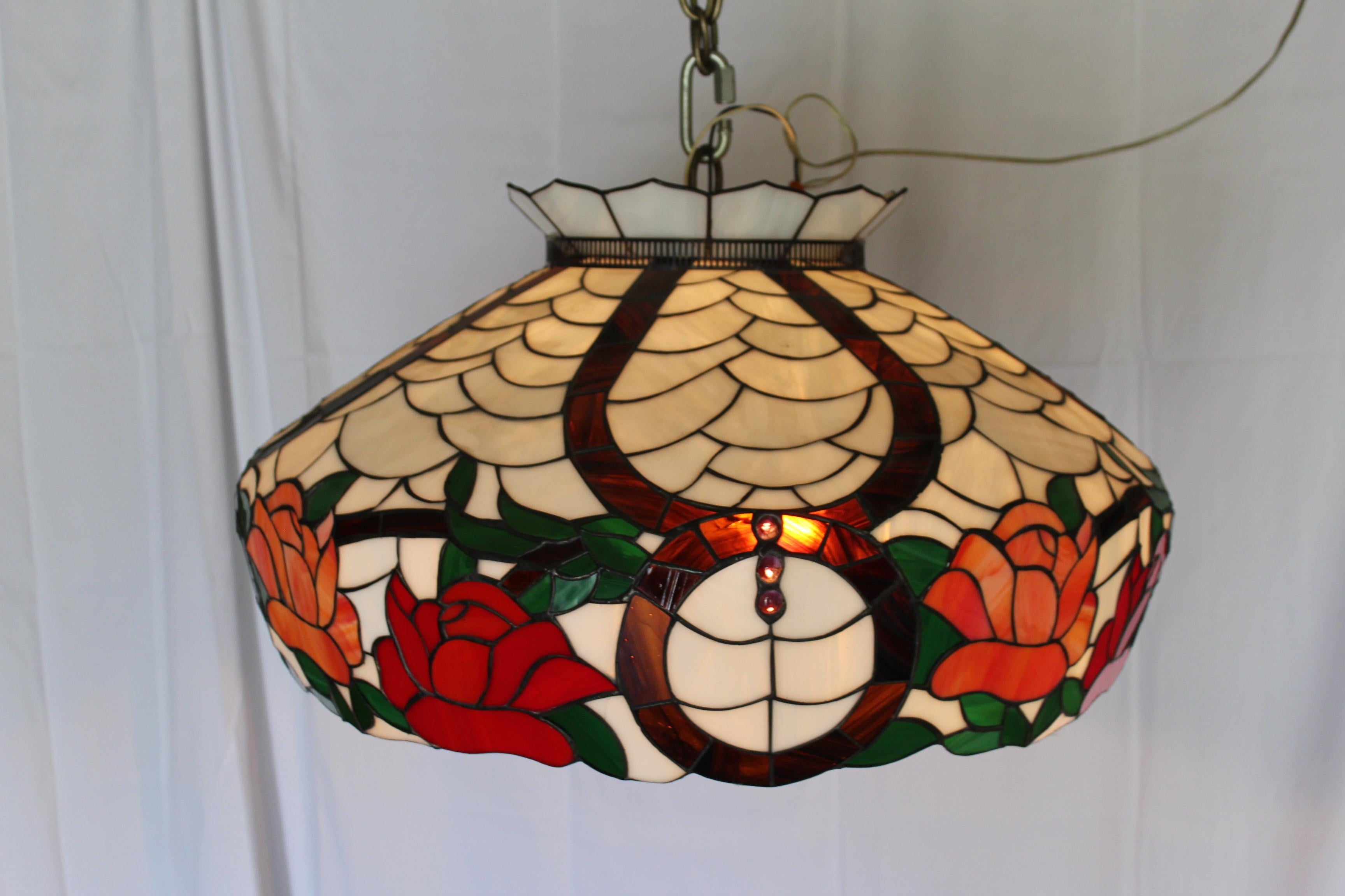 Abat-jour de type Tiffany mi-siècle moderne, grand avec fleurs en vente 3