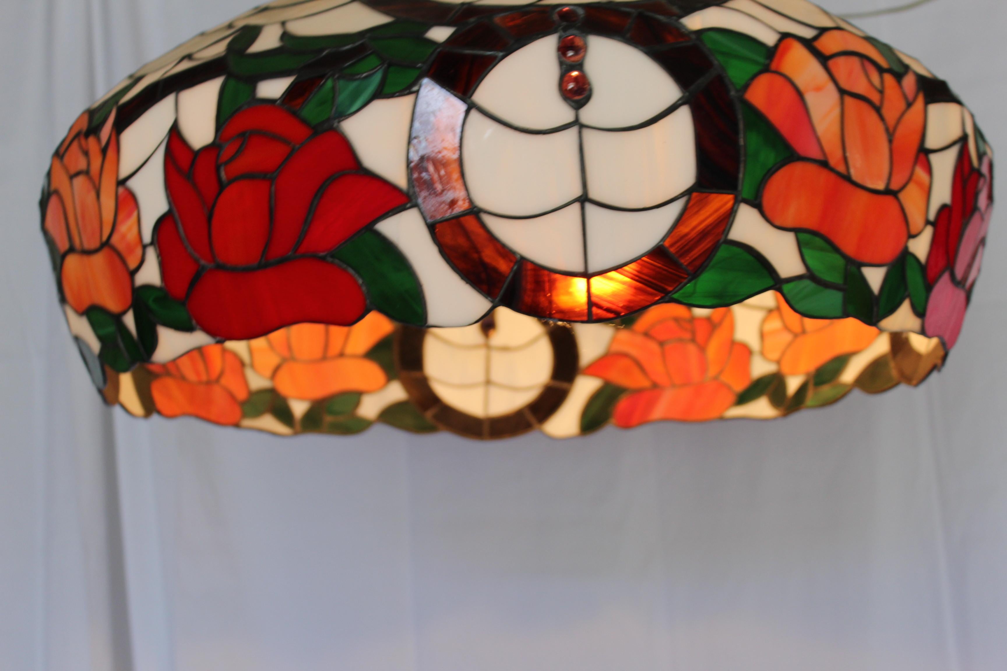 Abat-jour de type Tiffany mi-siècle moderne, grand avec fleurs en vente 4