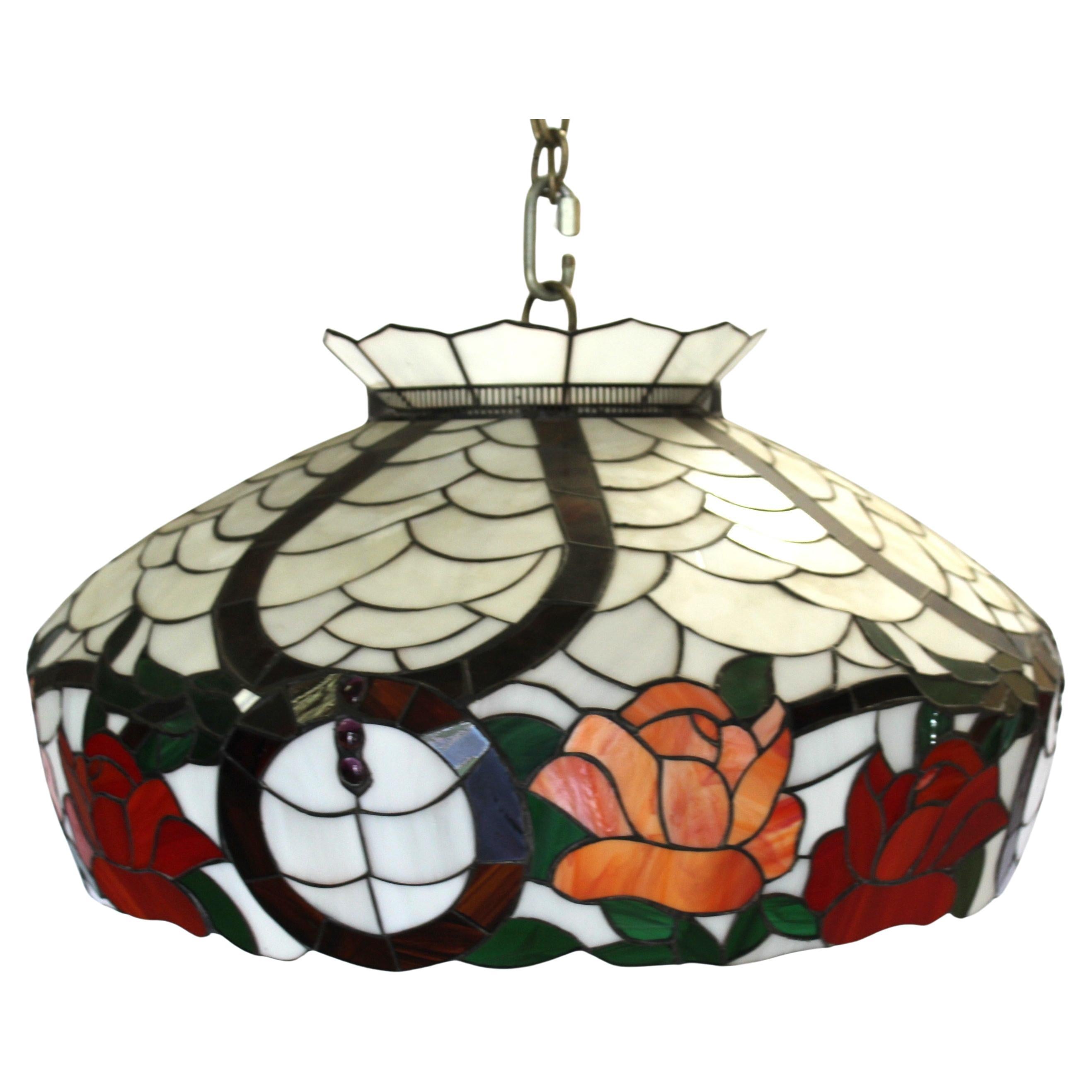 Abat-jour de type Tiffany mi-siècle moderne, grand avec fleurs