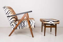Mid-Century Modern Tiger Print Armchair and Stool, 1960s, Germany