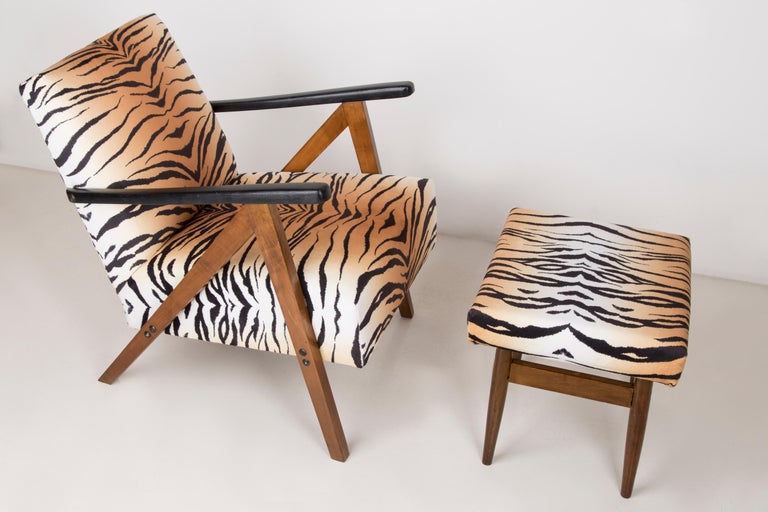MidCentury Modern Tiger Print Armchair and Stool, 1960s, Germany For