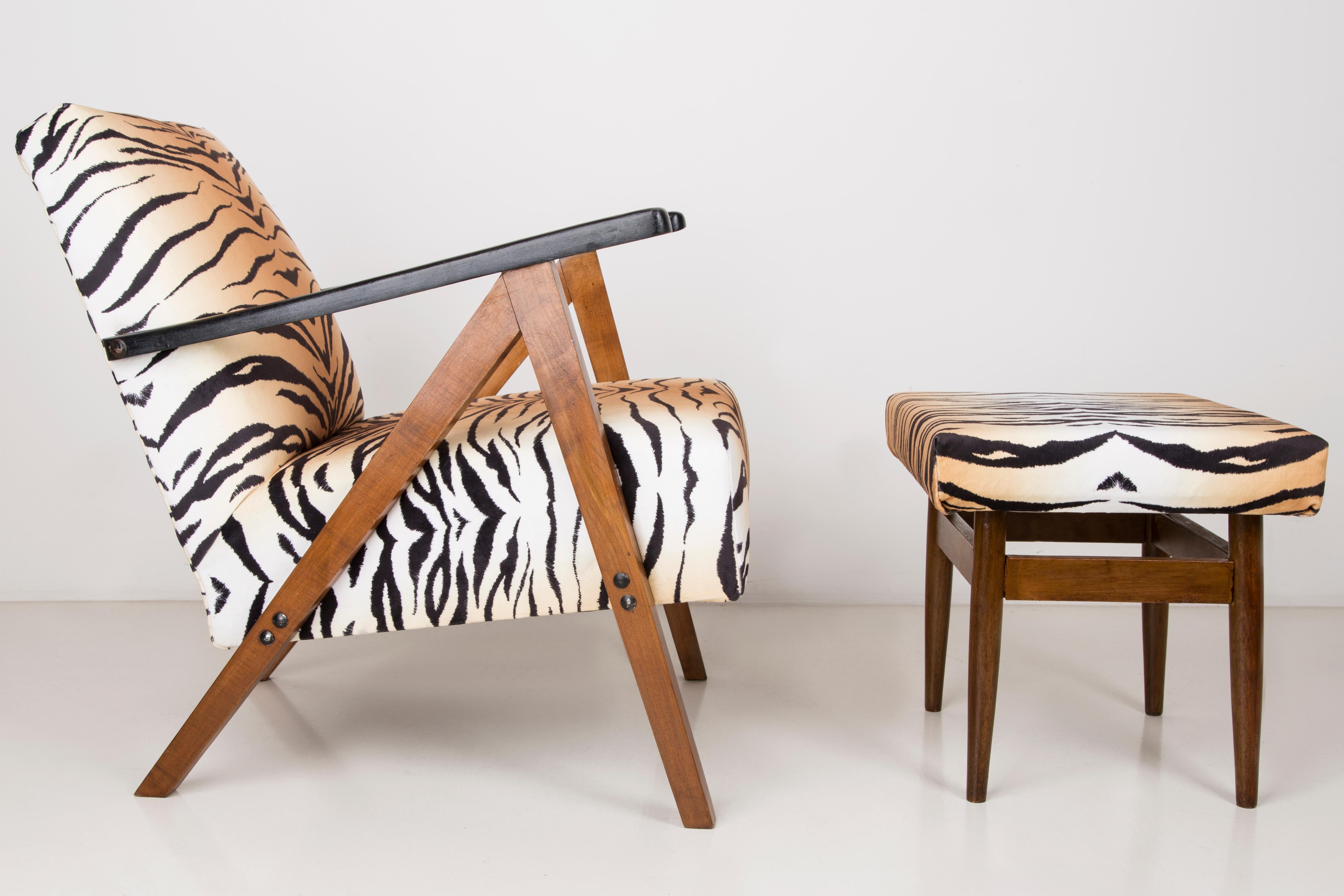 Moderner Sessel und Hocker mit Tigermuster aus der Mitte des Jahrhunderts, 1960er Jahre, Deutschland (Polnisch) im Angebot