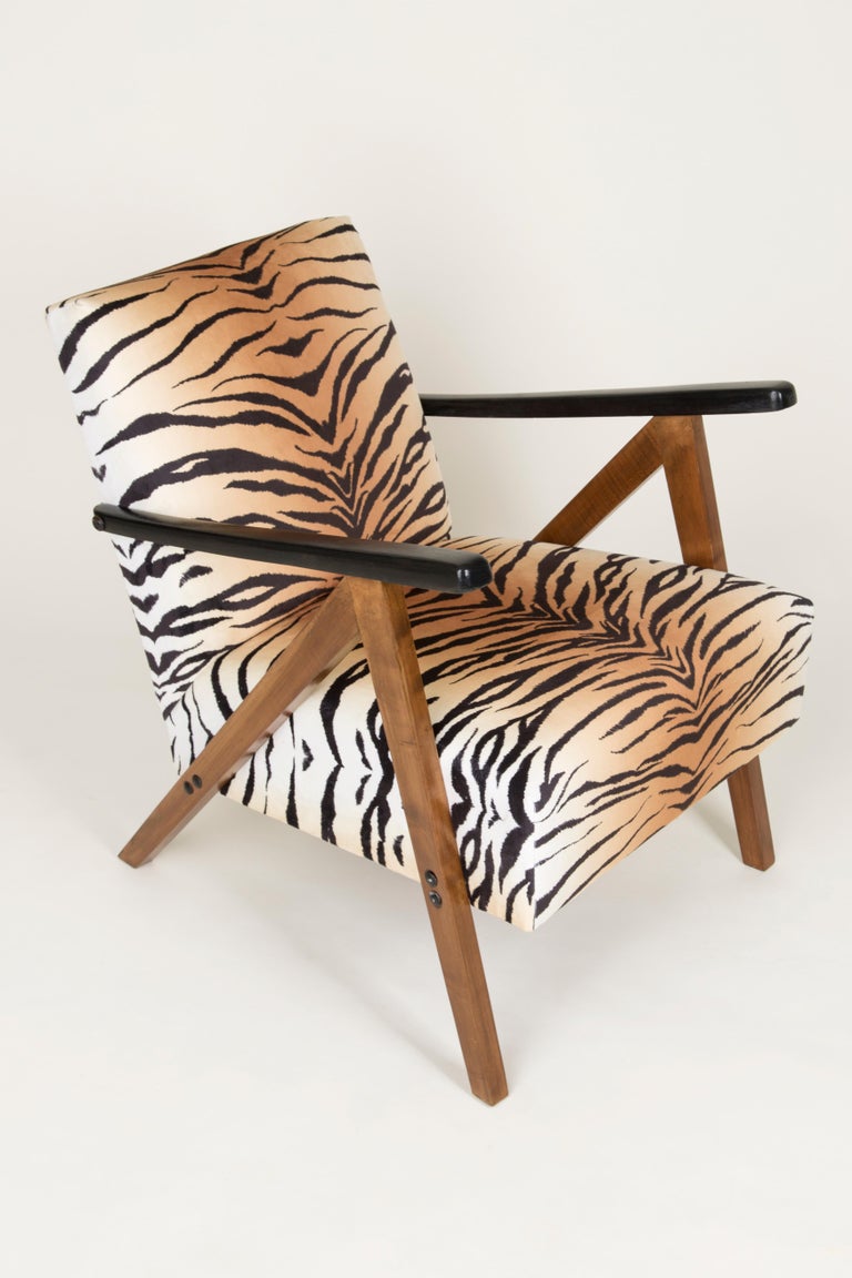 MidCentury Modern Tiger Print Armchair and Stool, 1960s, Germany For