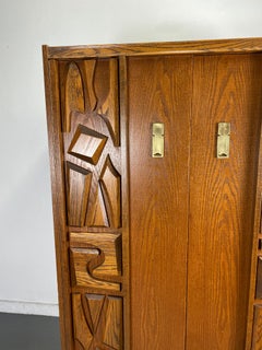 Mid-Century Modern Tiki Brutalist Armoire or Cabinet