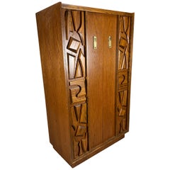 Retro Mid-Century Modern Tiki Brutalist Armoire or Cabinet