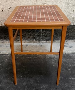 Mid-Century Modern Tile and Teak End or Drink Table, Sweden c. 1960