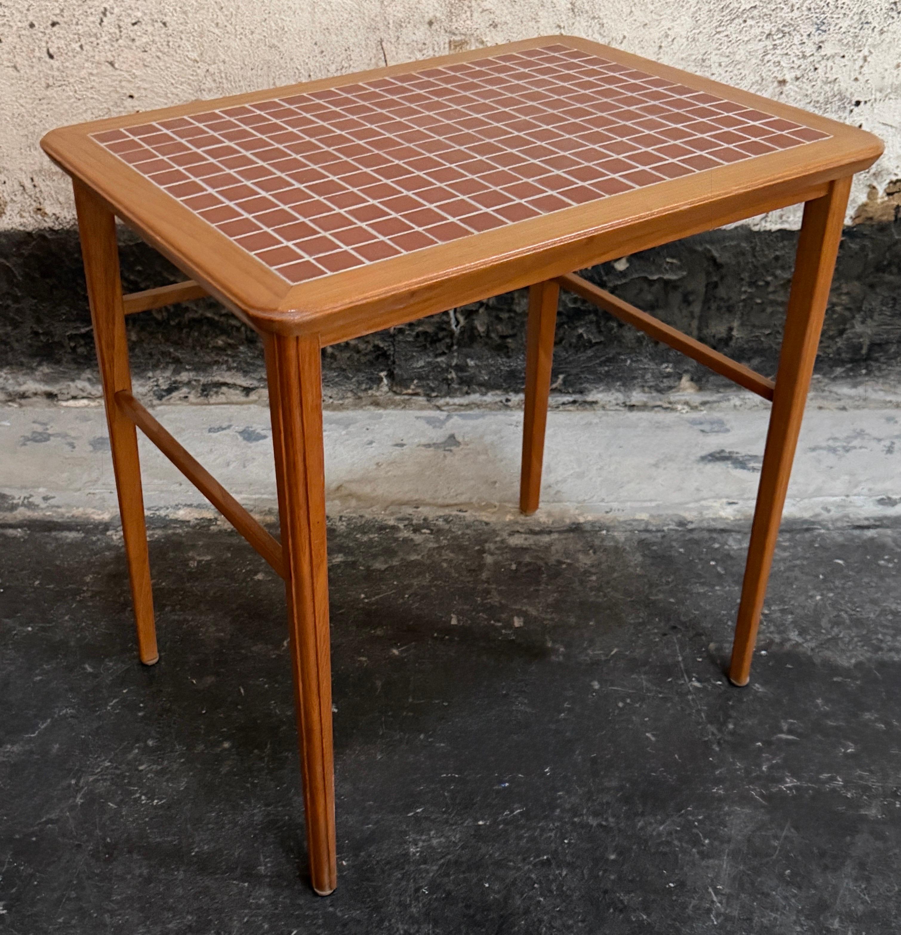 Joinery Mid-Century Modern Tile and Teak End or Drink Table, Sweden c. 1960 For Sale