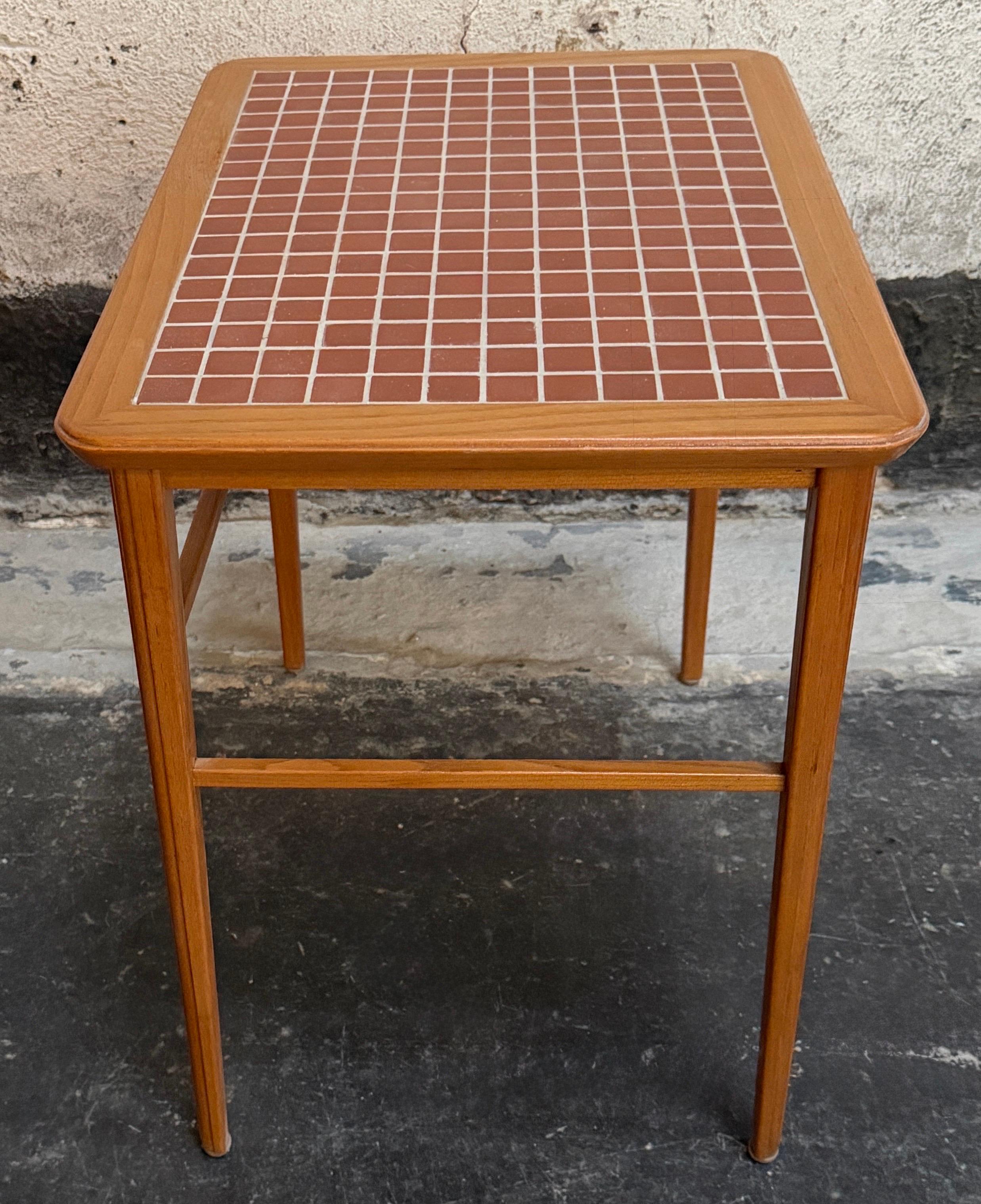 Mid-Century Modern Tile and Teak End or Drink Table, Sweden c. 1960 In Good Condition For Sale In Atlanta, GA
