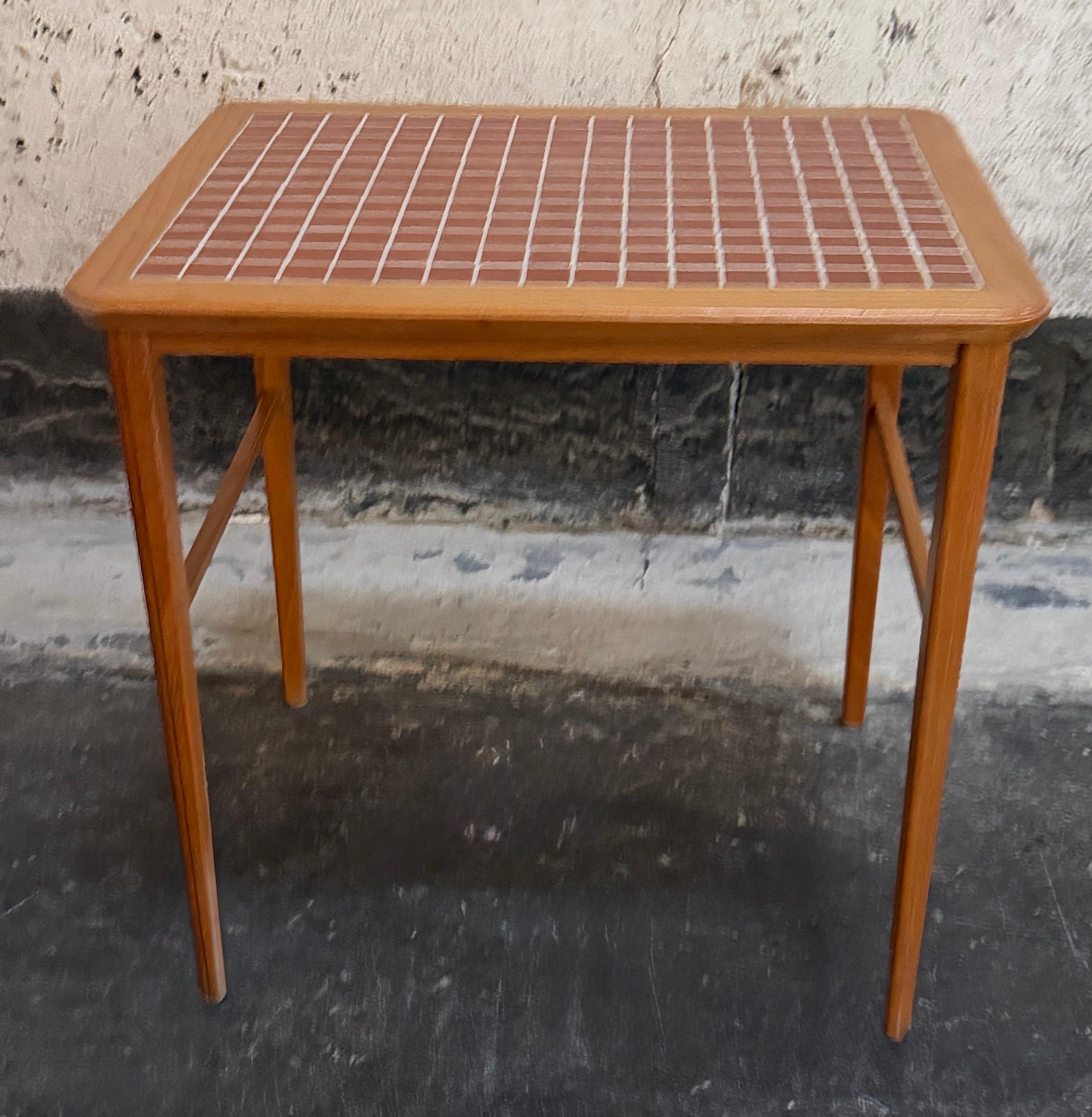 Mid-Century Modern Tile and Teak End or Drink Table, Sweden c. 1960 For Sale 1