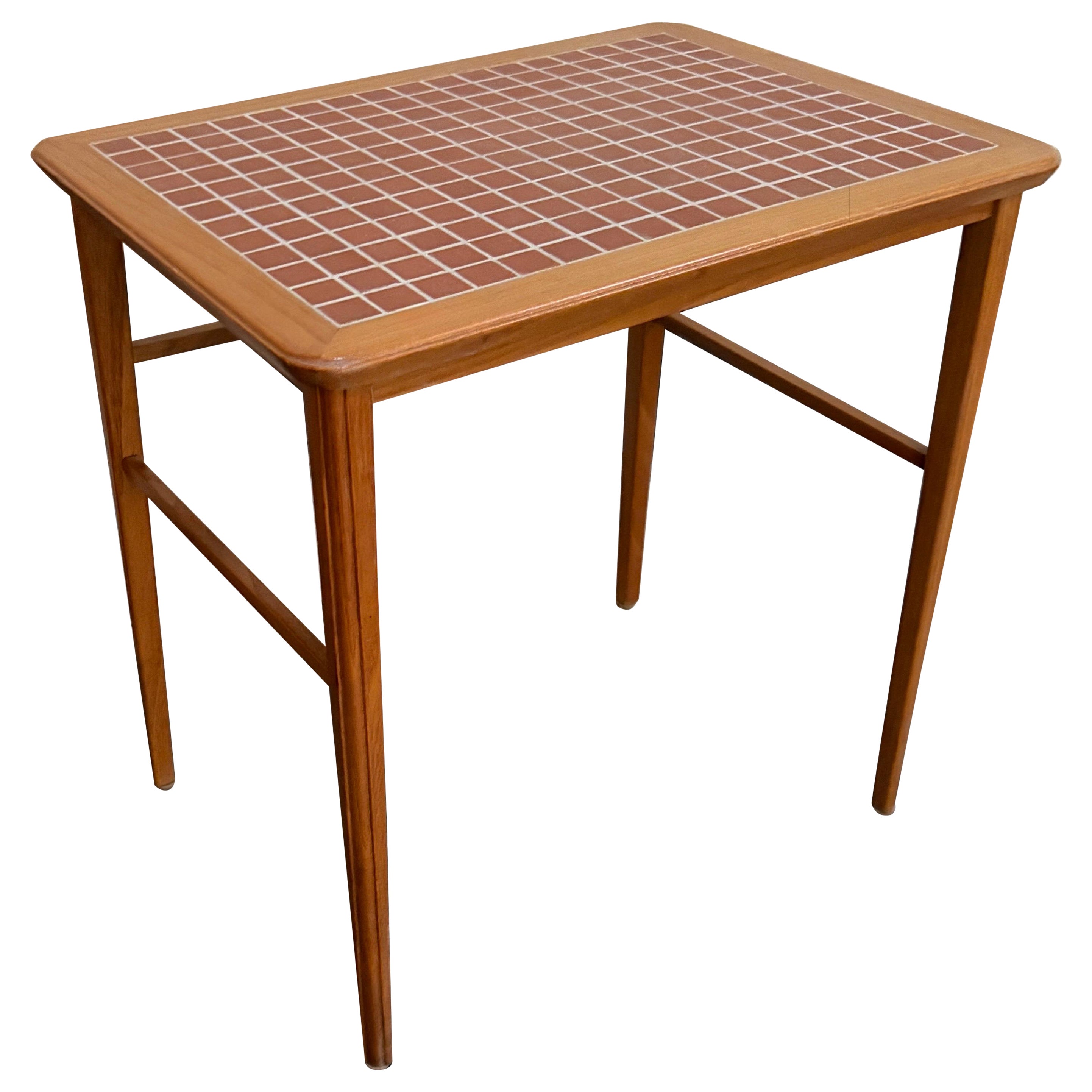 Mid-Century Modern Tile and Teak End or Drink Table, Sweden c. 1960 For Sale