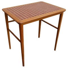 Mid-Century Modern Tile and Teak End or Drink Table, Sweden c. 1960