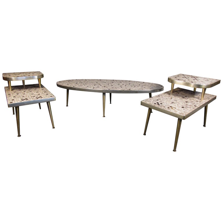 MidCentury Modern "Tile" Coffee Table and Pair of Matching Side Tables