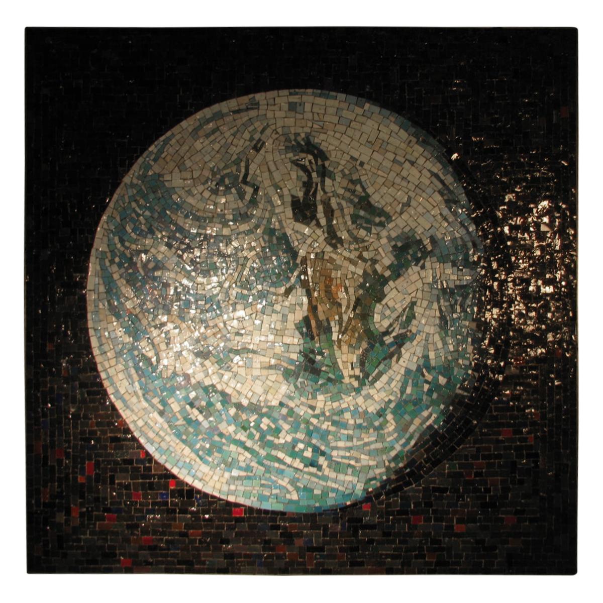 Mid-Century Modern Tile Mosaic View of Earth From Space