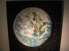 Mid-Century Modern Tile Mosaic View of Earth From Space