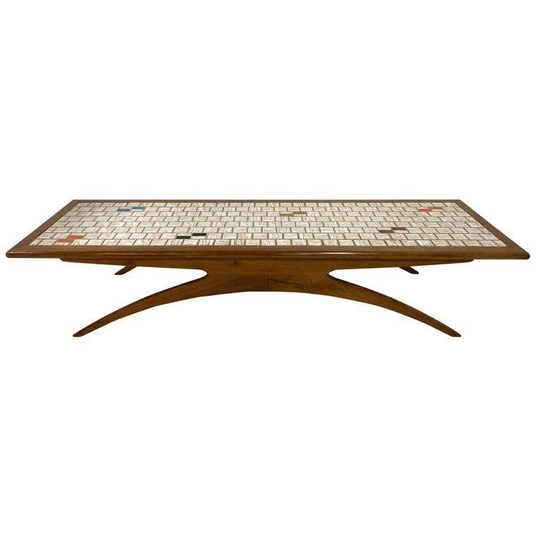 Mid Century Modern Tile Top And Walnut Coffee Table For At 1stdibs Mid Century Modern Tile Top And Walnut, Tile Top Coffee Table Outdoor