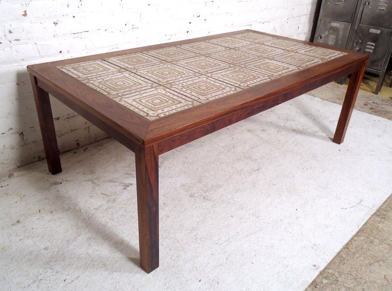 Rosewood Mid-Century Modern Tile Top Coffee Table For Sale