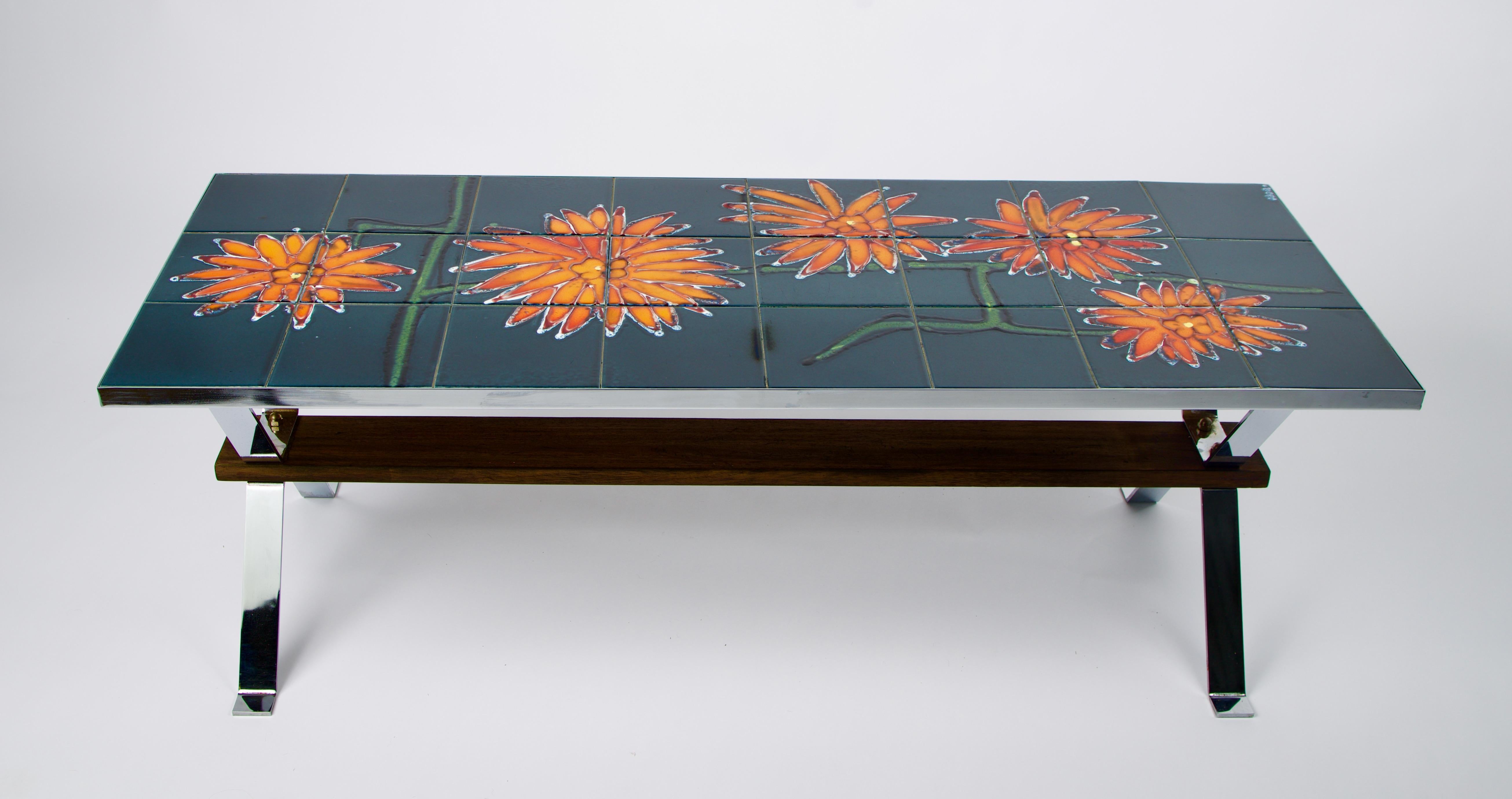 British Mid-Century Modern Tile Top Coffee Table with Chrome Legs