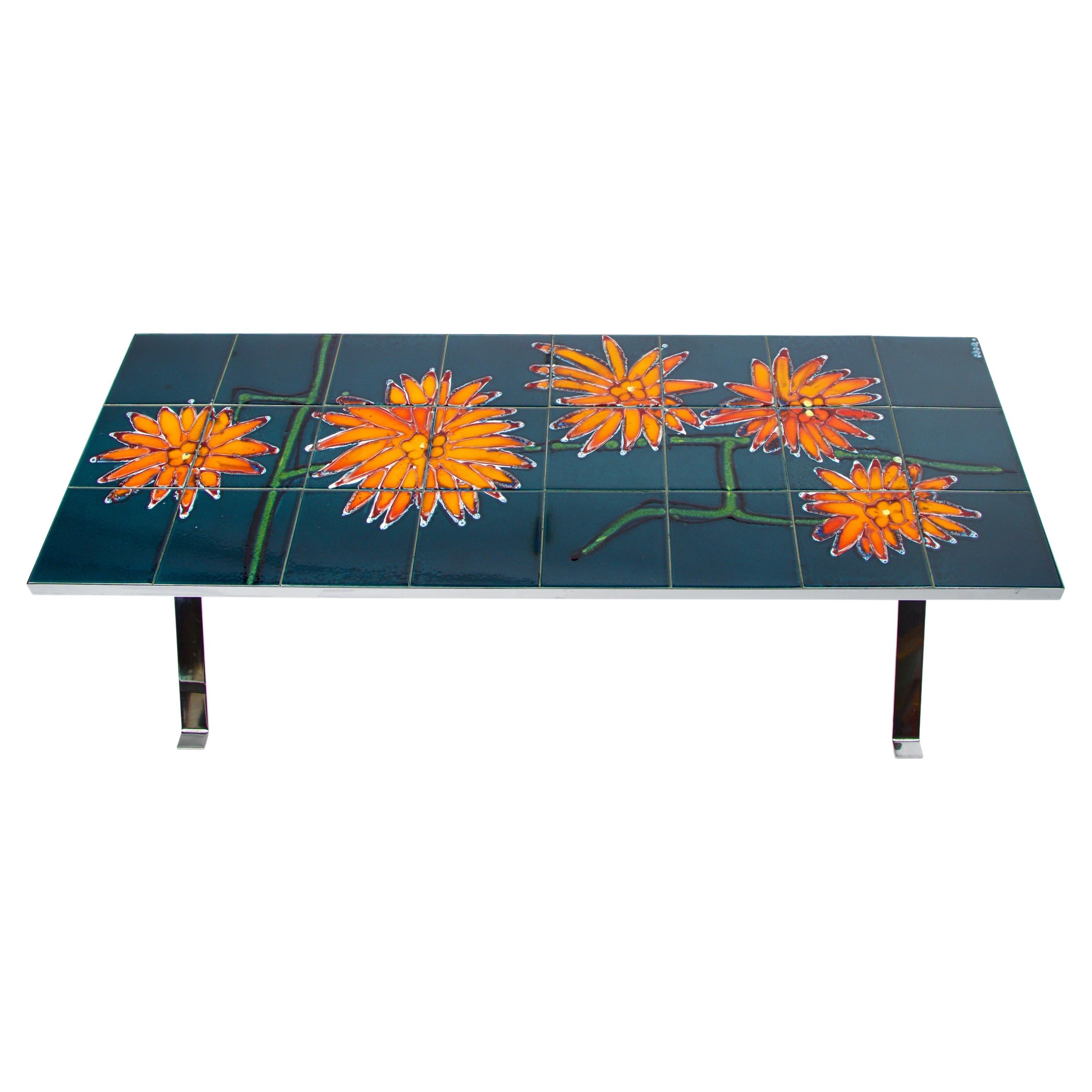 Mid-Century Modern Tile Top Couchtisch mit Chrom Beinen
