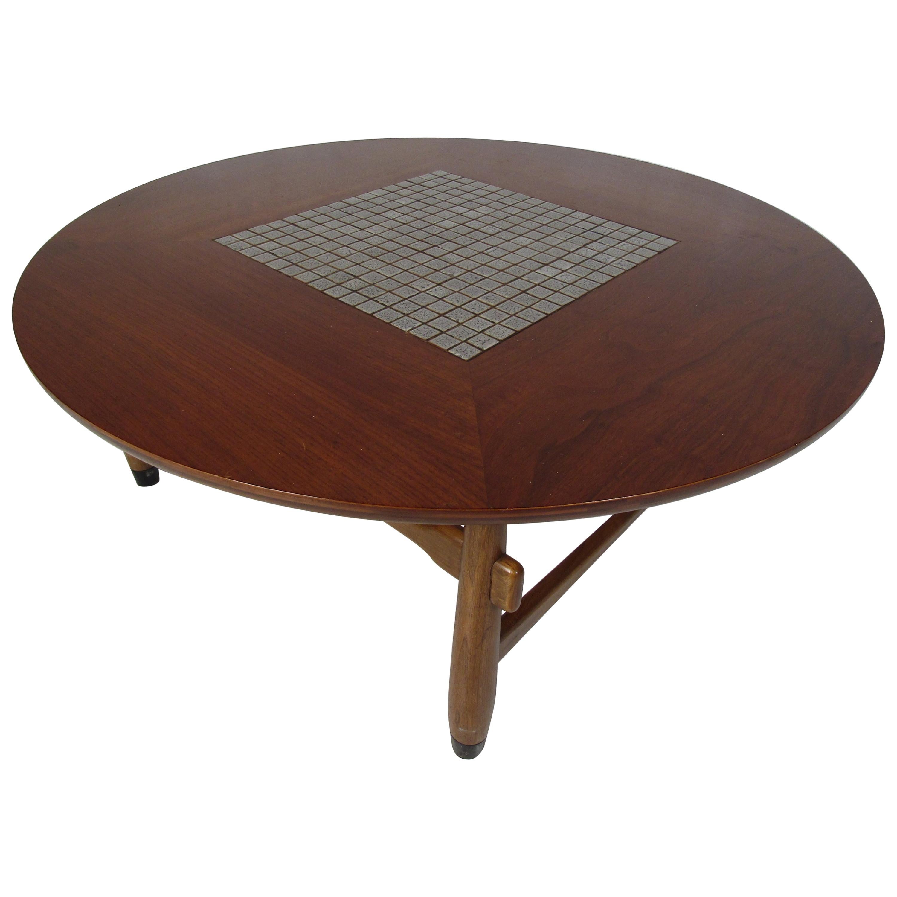 Mid-Century Modern Tile-Top Walnut Coffee Table by Lane