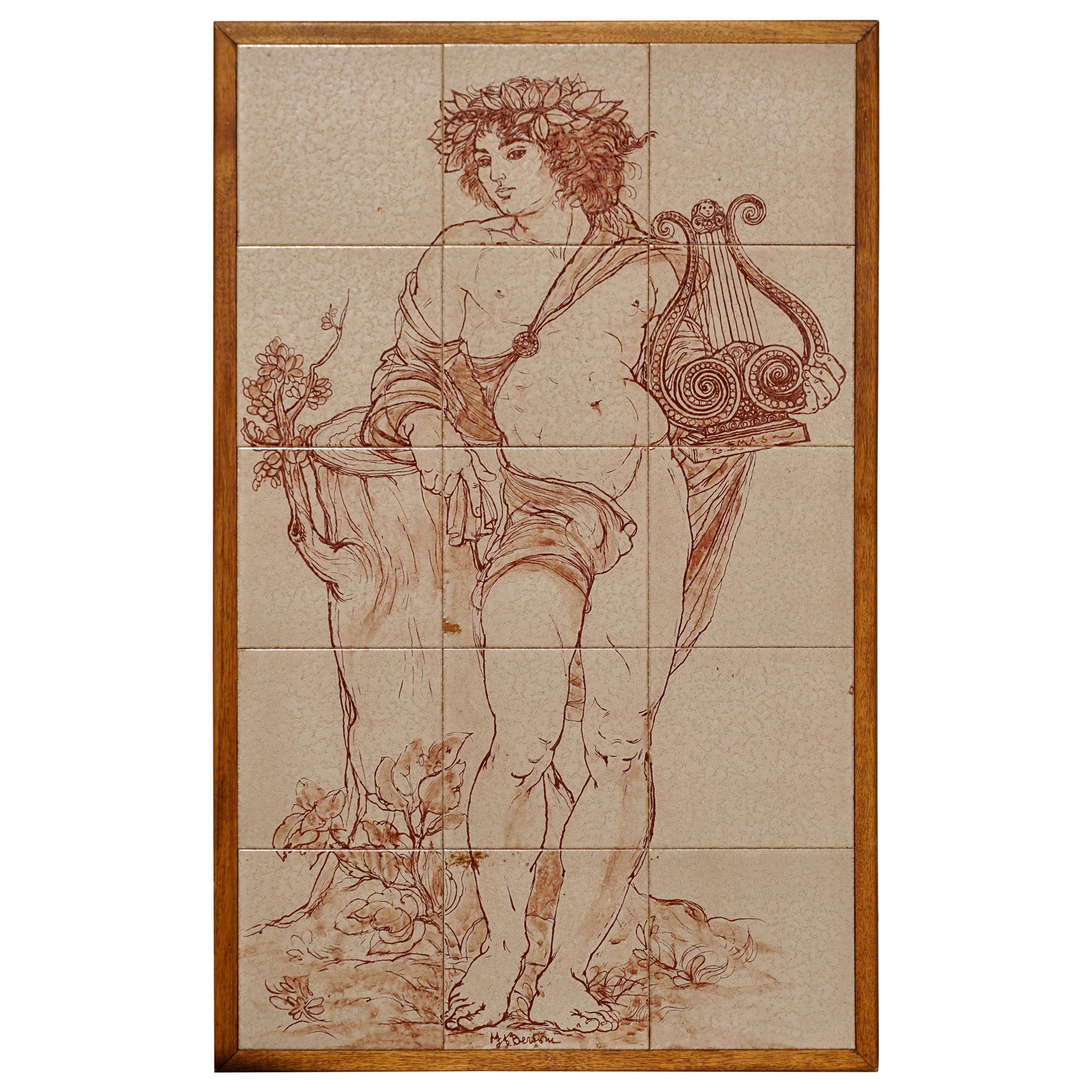 Mid-Century Modern Tiled Wall Panels Plaques of Bacchus by Bertoni