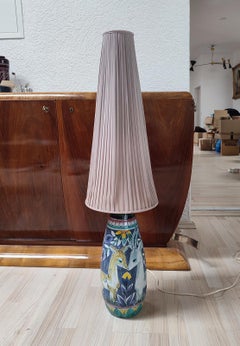 Huge Mid-Century Modern Tilgmans Keramik Floor Lamp Original Shade Sweden, 1950s