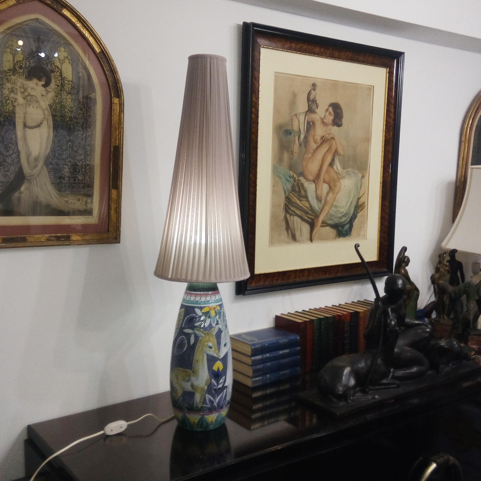 Suédois Huge Mid-Century Modern Tilgmans Keramik Floor Lamp Original Shade Sweden, 1950s en vente
