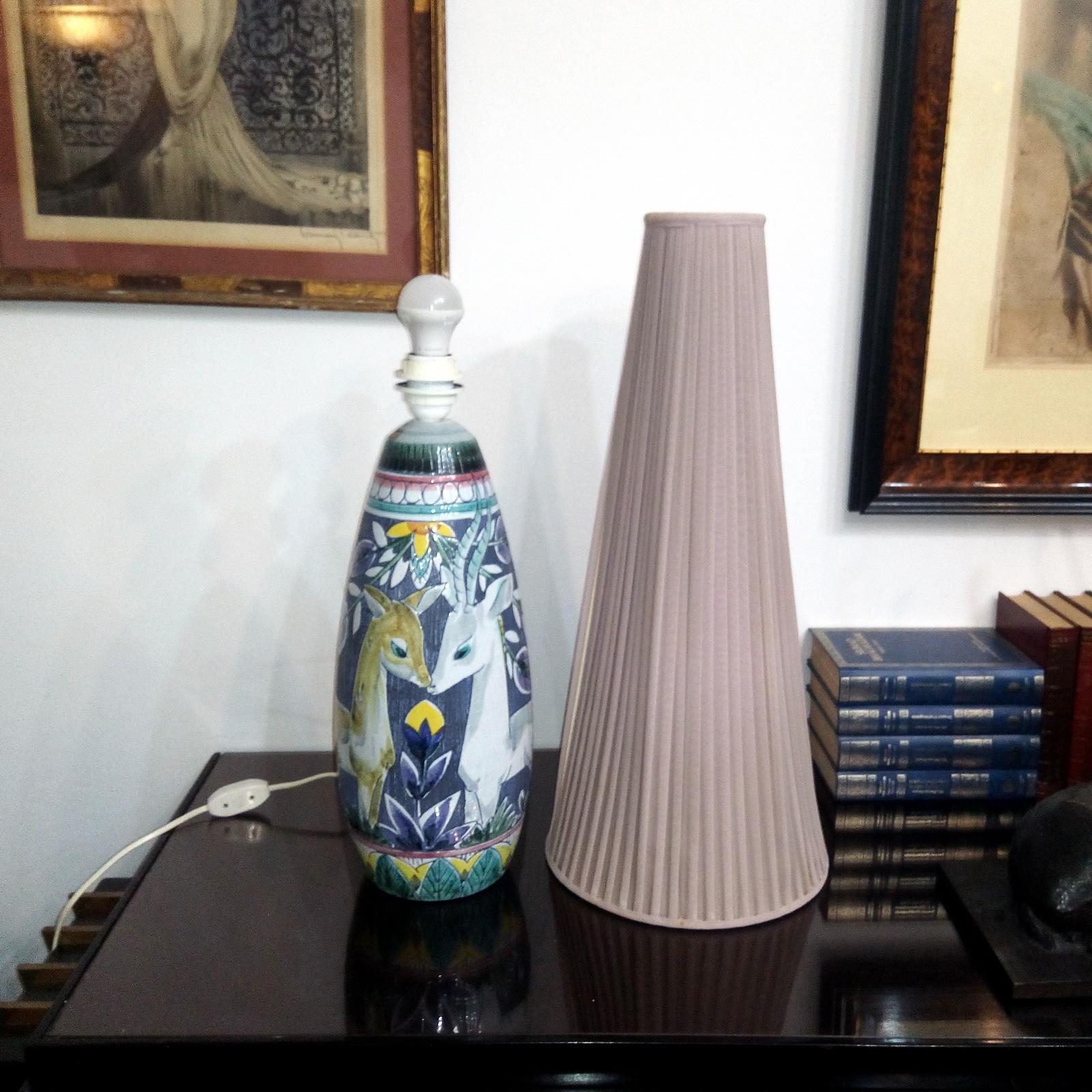 Vernissé Huge Mid-Century Modern Tilgmans Keramik Floor Lamp Original Shade Sweden, 1950s en vente