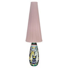 Huge Mid-Century Modern Tilgmans Keramik Floor Lamp Original Shade Sweden, 1950s