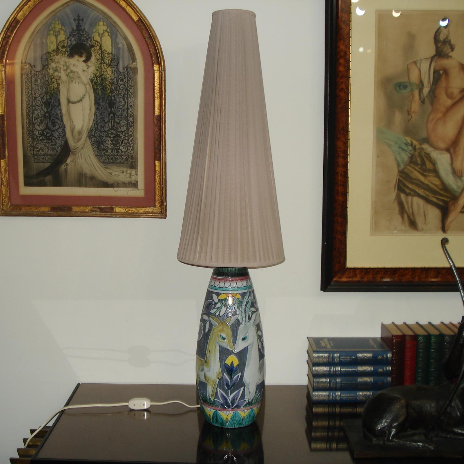 Swedish Mid-Century Modern Tilgmans Keramik Table Lamp Original Shade, Sweden, 1950s For Sale