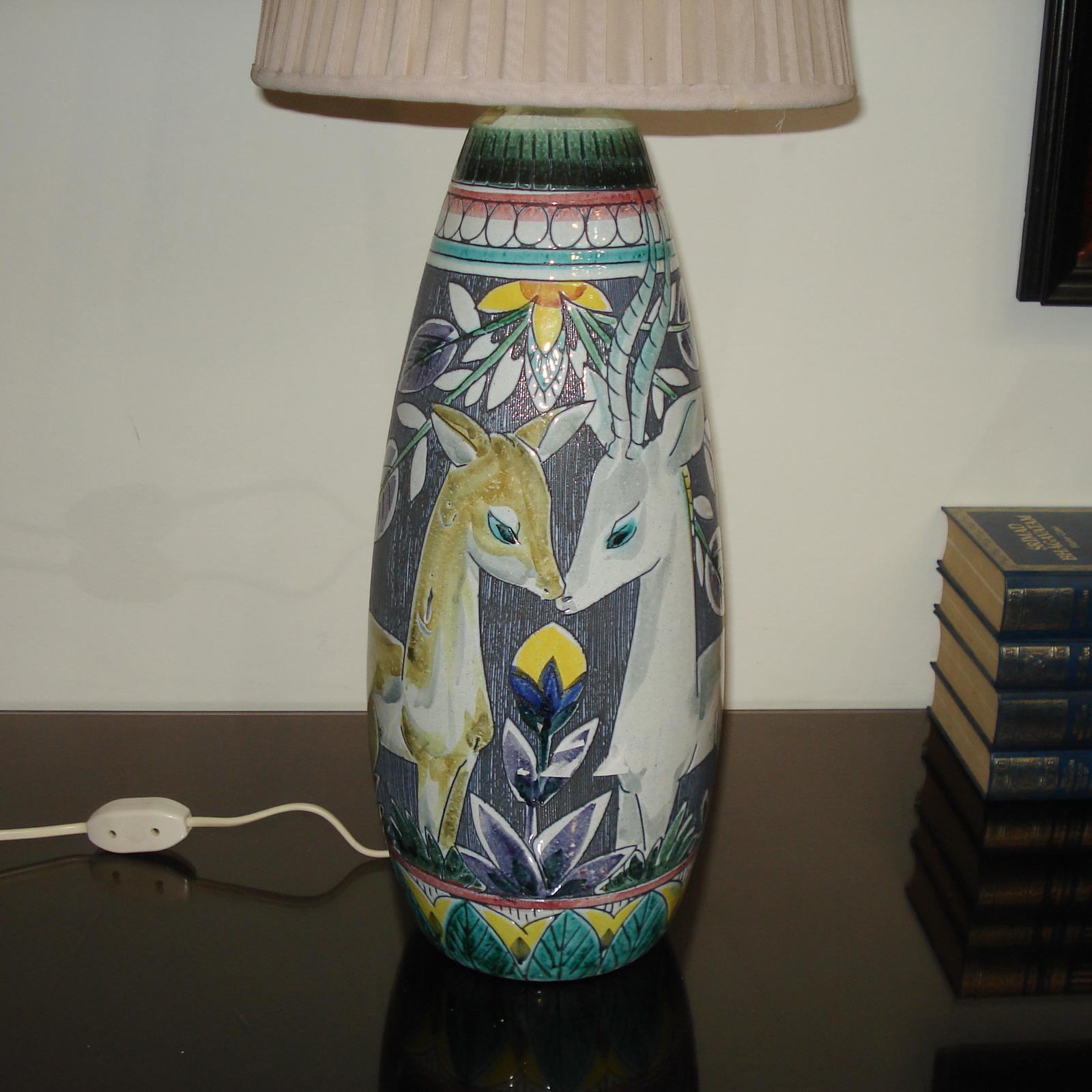 Mid-Century Modern Tilgmans Keramik Table Lamp Original Shade, Sweden, 1950s In Good Condition For Sale In Bochum, NRW