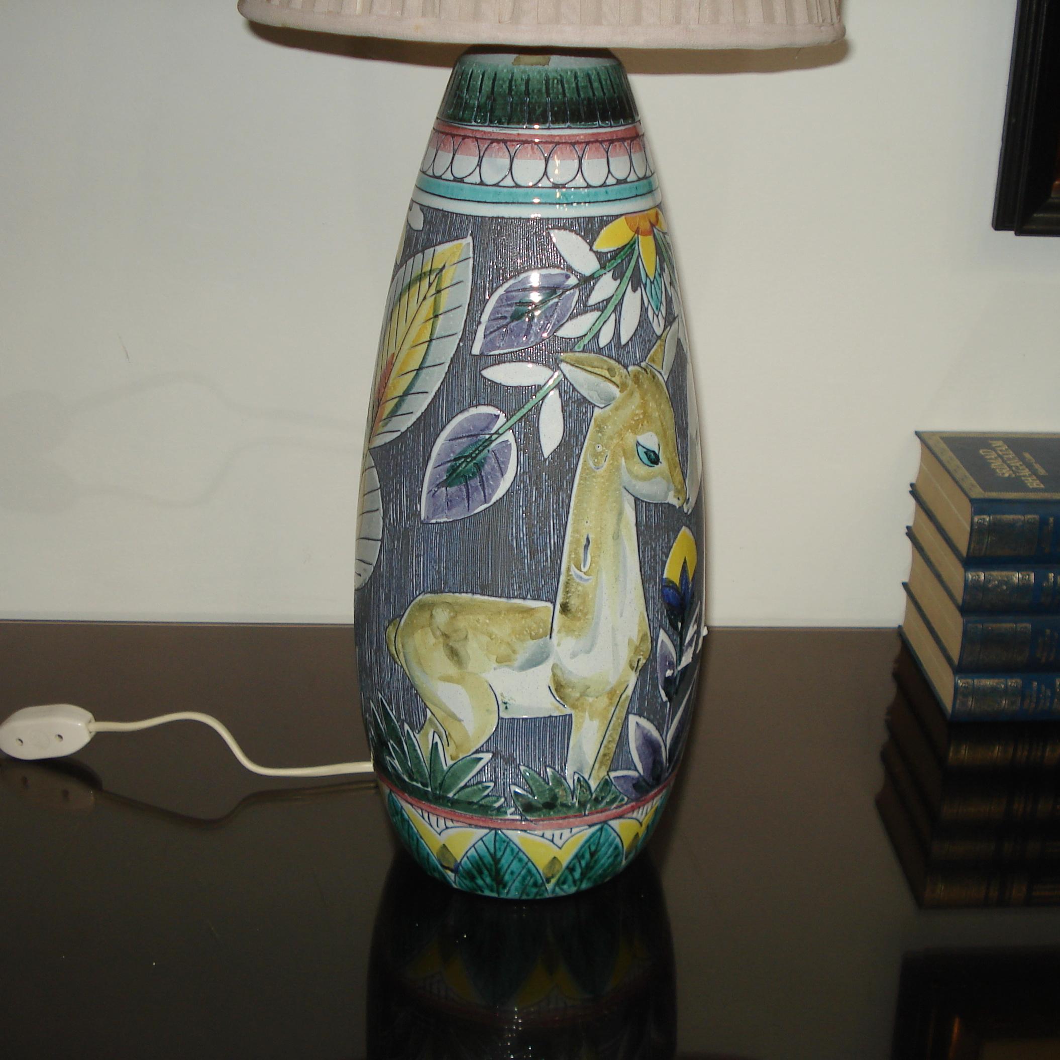 Mid-20th Century Mid-Century Modern Tilgmans Keramik Table Lamp Original Shade, Sweden, 1950s For Sale