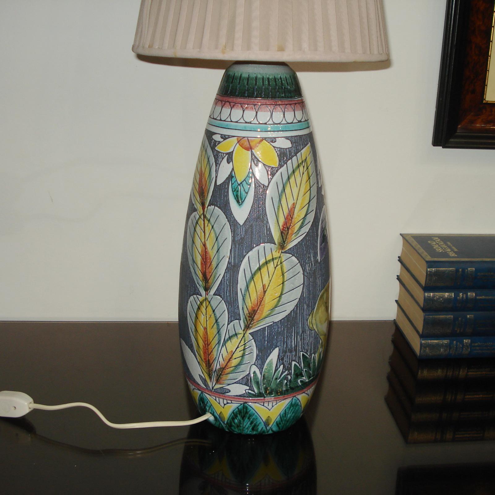 Ceramic Mid-Century Modern Tilgmans Keramik Table Lamp Original Shade, Sweden, 1950s For Sale
