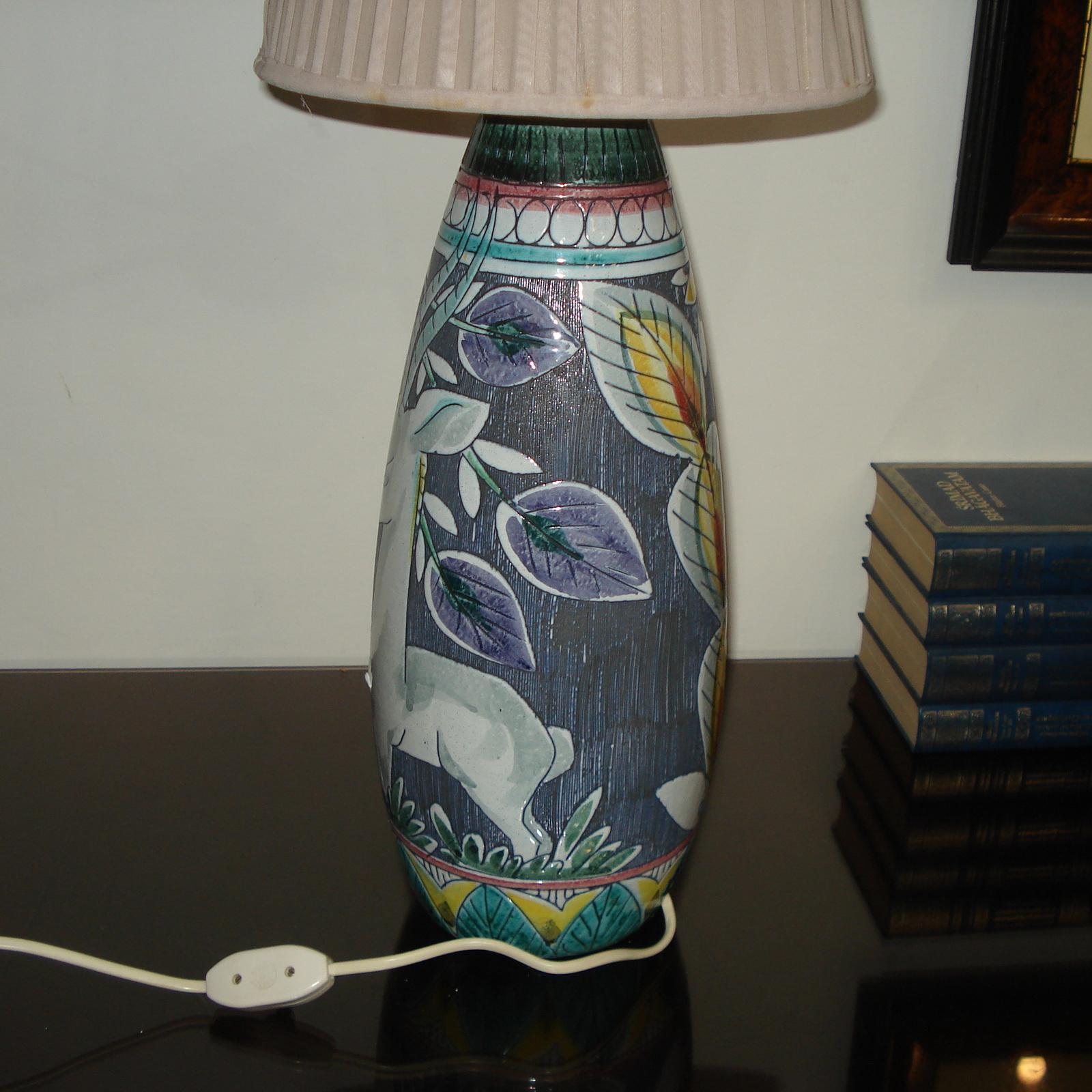 Mid-Century Modern Tilgmans Keramik Table Lamp Original Shade, Sweden, 1950s For Sale 1