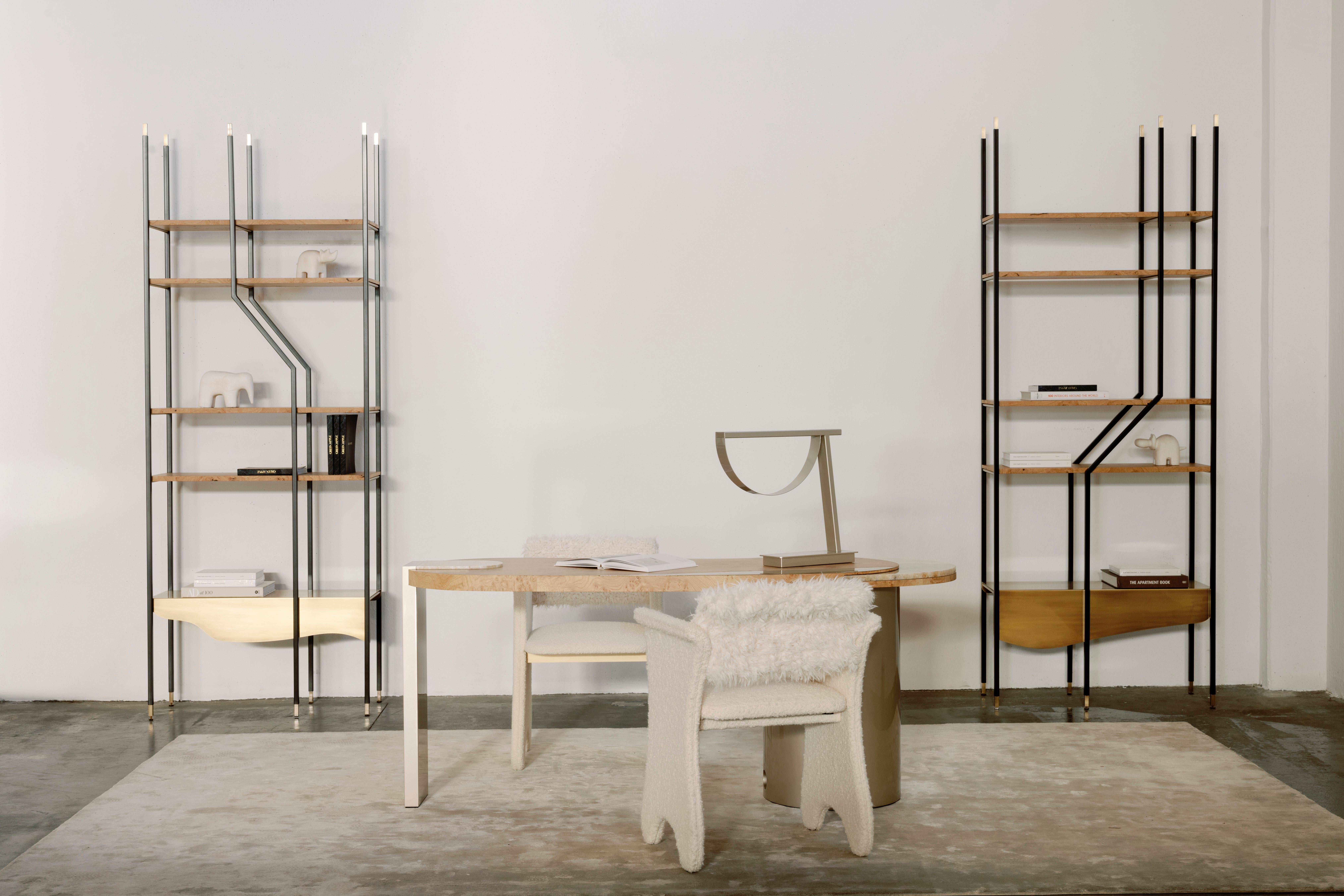 Silla de oficina atemporal moderna de mediados de siglo, Bouclé, piel sintética, hecha a mano Greenapple en venta 5