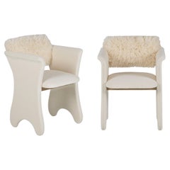Mid-Century Modern Timeless Office Chair Set of 2, Bouclé, Faux Fur, Greenapple
