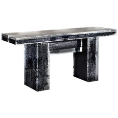 Used Mid-Century Modern Timothy Oulton Glacier Console Burnt Wood and Acrylic Lucite